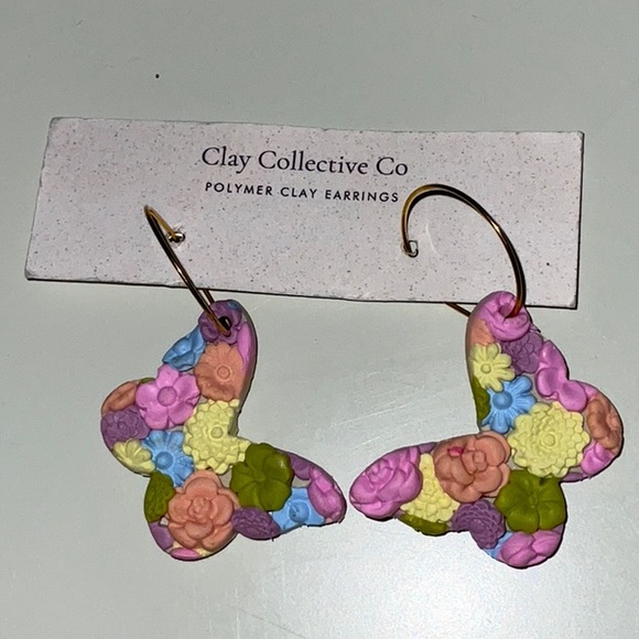 Clay Collective Co Floral Butterfly Earrings Lightweight Spring Colors - Picture 4 of 11
